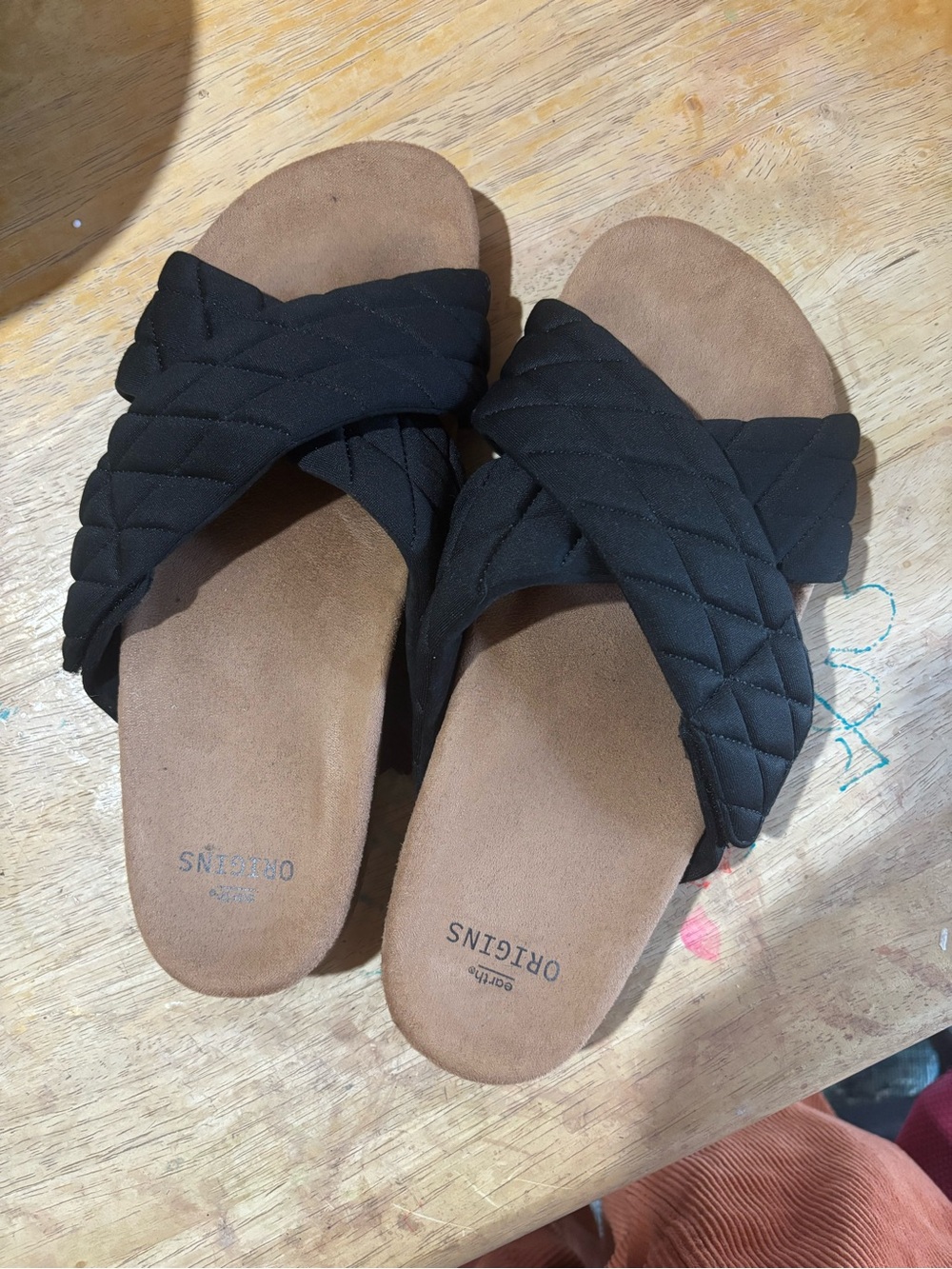 Origins Black Quilted Crisscross Slide Sandals